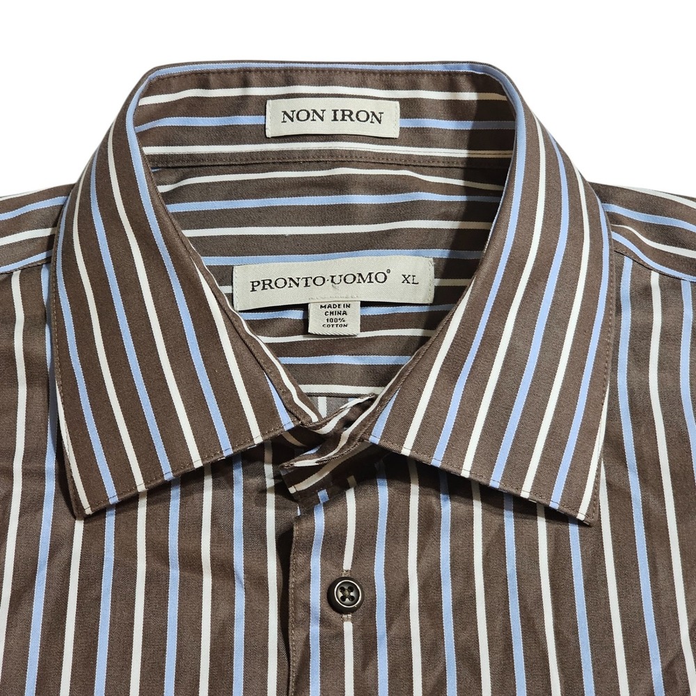 Pronto Uomo‎ Non Iron Striped Dress Shirt Long Sleeve Button Up XL